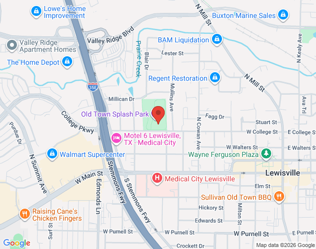 Map showing location at 535 West College Street, Lewisville, TX