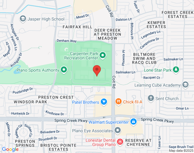 Map showing location at 6701 Coit Rd, Plano, TX
