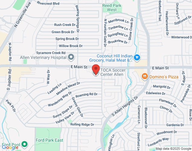 Map showing location at 950 East Main Street, Allen, TX