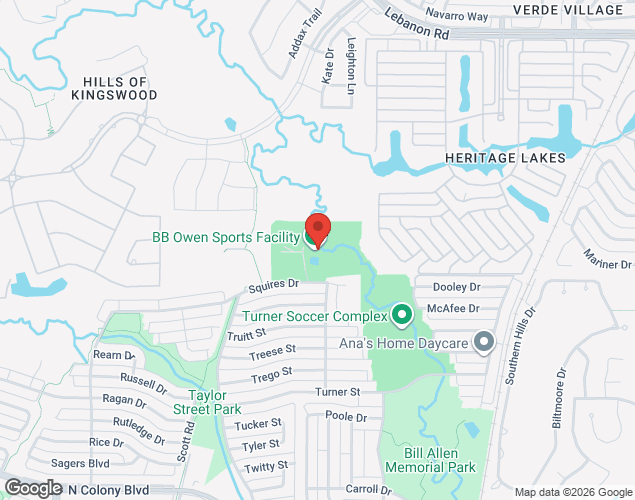 Map showing location at 5700 Squires Drive, The Colony, TX