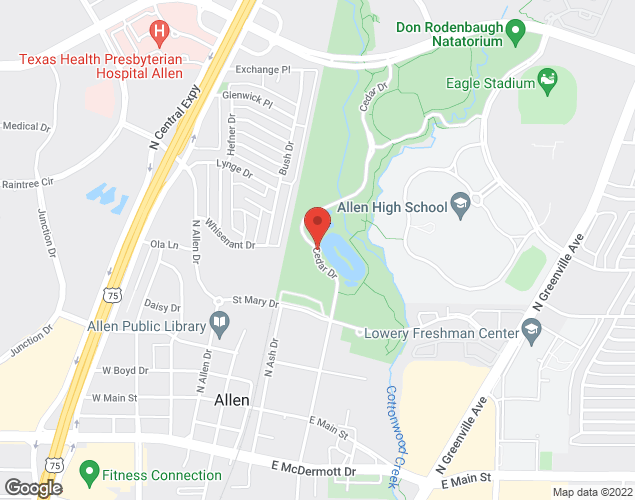 Map showing location at 11120 N. Cedar Dr., Allen, TX
