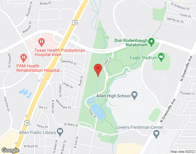 Map showing location at 1120 N. Cedar Dr., Allen, TX