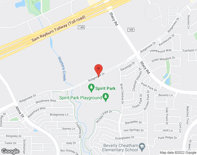 Map showing location at 1151 Ridgeview Drive, Allen, TX