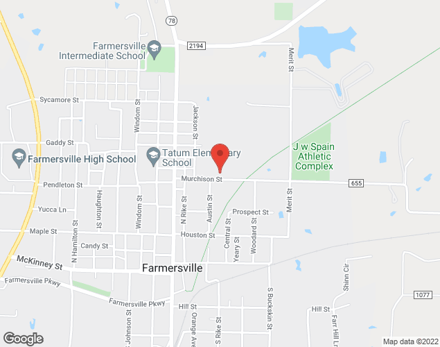 Map showing location at 205 Murchison St, Farmersville, TX