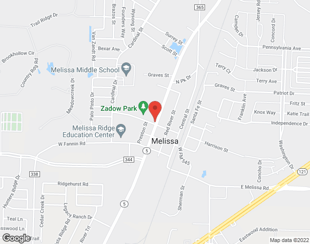 Map showing location at 3001 McKinney St, Melissa, TX