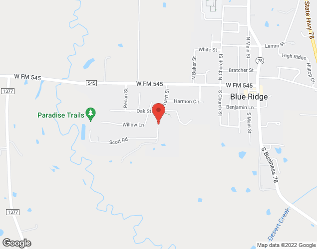 Map showing location at 300 Pruitt St, Blue Ridge, TX