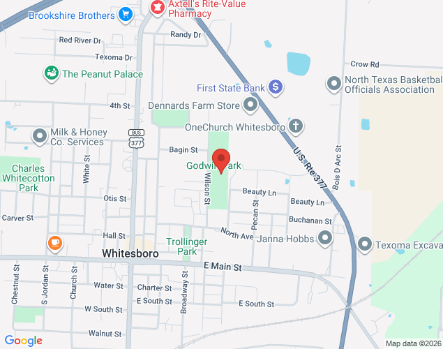 Map showing location at 400 Wilson Street, Whitesboro, TX