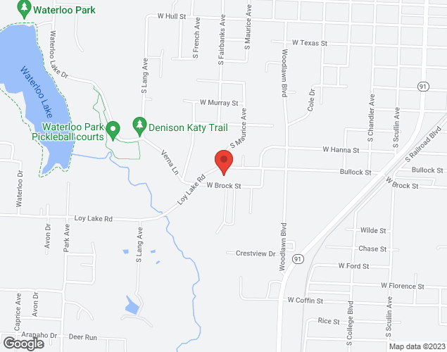 Map showing location at 1501 W Brock St, DENISON, TX
