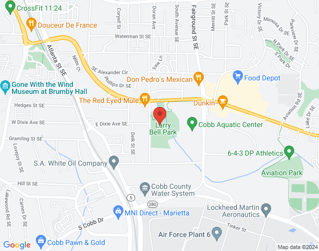 Map showing location at 592 Fairground St SE, Marietta, GA