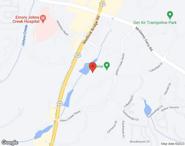 Map showing location at 11360 Lakefield Drive, Johns Creek, 