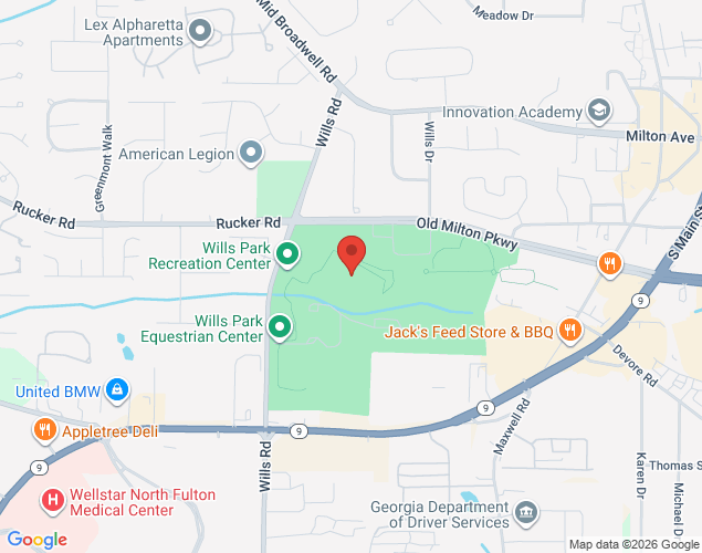 Map showing location at 11925 Wills Road, Alpharetta, GA