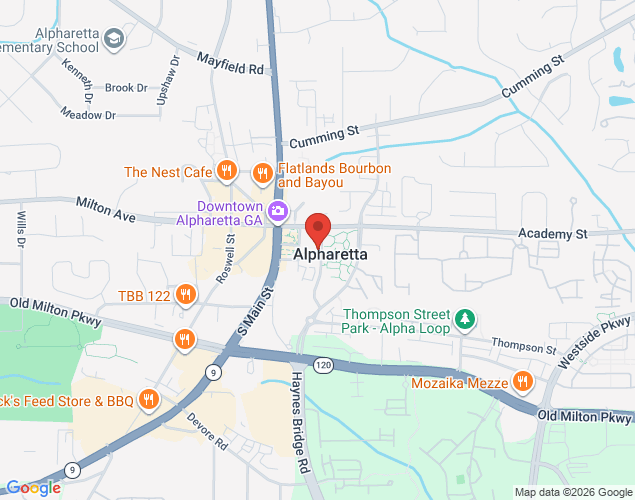 Map showing location at 2001 Commerce Street, Alpharetta, GA