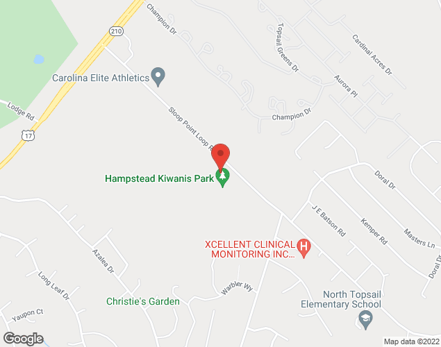 Map showing location at 586 Sloop Point Loop Road, Hampstead, NC