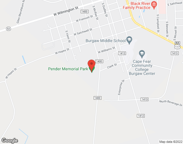 Map showing location at 601 South Smith Street, Burgaw, NC