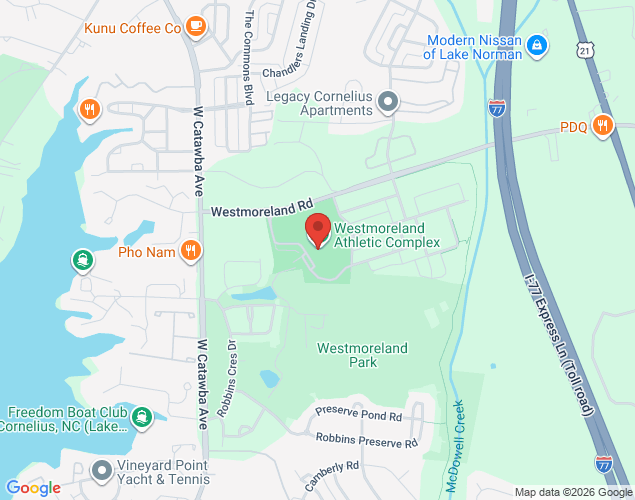 Map showing location at 8430 Westmoreland Lake Dr, Cornelius, NC