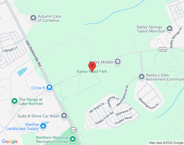 Map showing location at 11536 Bailey Road, Cornelius, NC