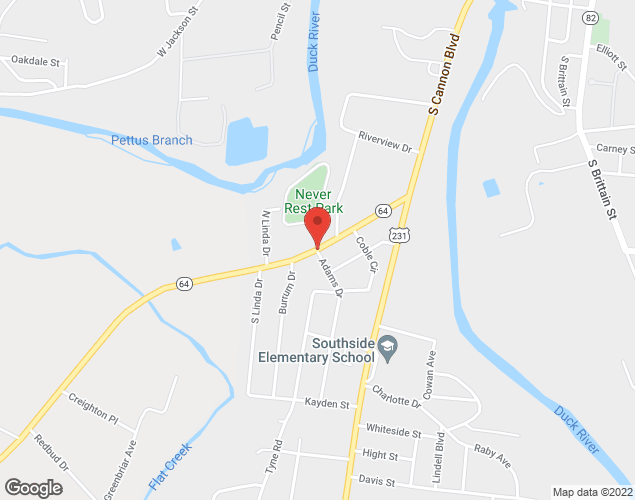 Map showing location at 598 Lewis Ave., Shelbyville, TN