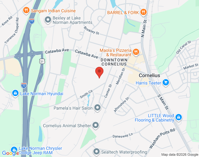 Map showing location at 19018 Smith Circle, Cornelius, NC