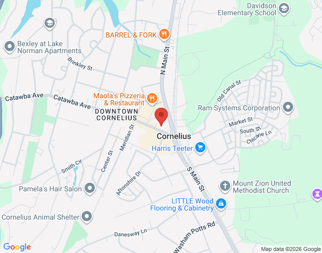 Map showing location at 21445 Catawba Avenue, Cornelius, NC