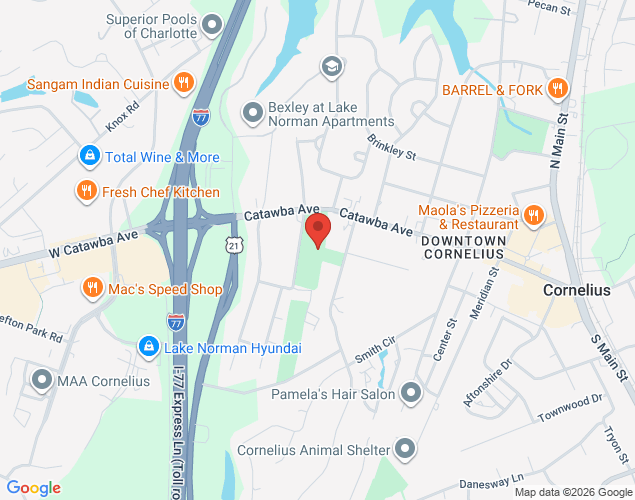 Map showing location at 19710 South Ferry Street, Cornelius, NC
