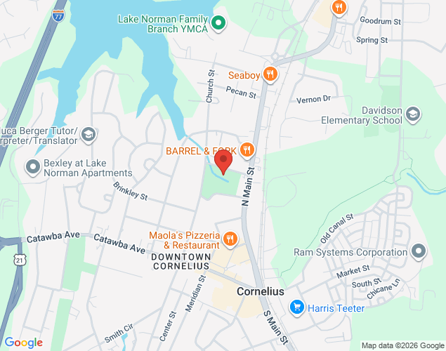 Map showing location at 21214 Legion Street, Cornelius, NC
