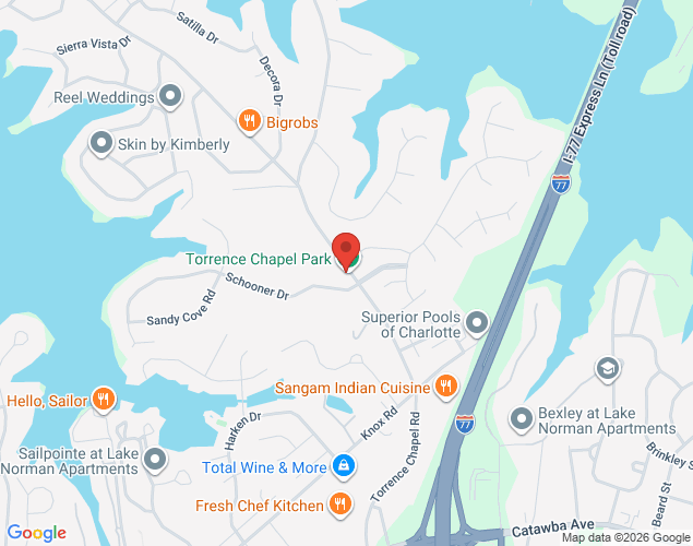 Map showing location at 21309 Torrence Chapel Road, Cornelius, NC