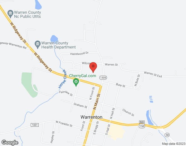 Map showing location at 113 Wilcox Street, Warrenton, NC