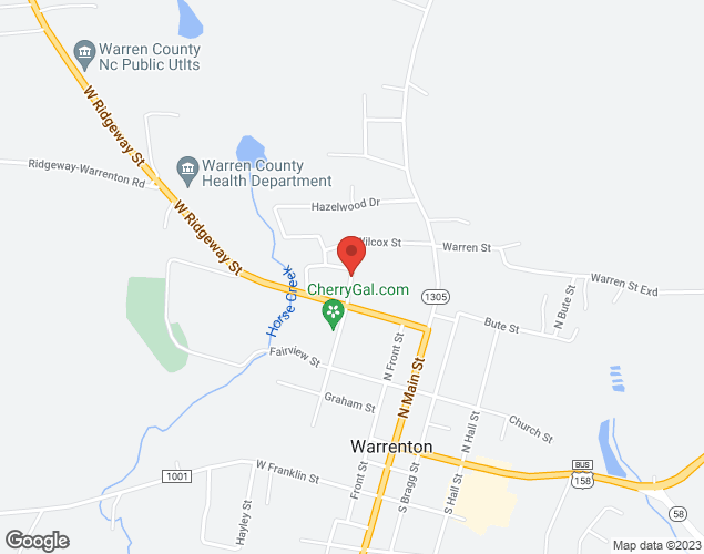 Map showing location at Spring Street, Warrenton, NC