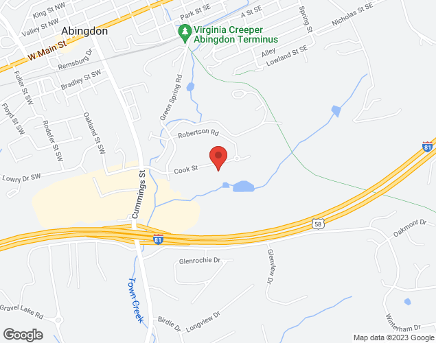 Map showing location at 78 Cook St, Abingdon, VA