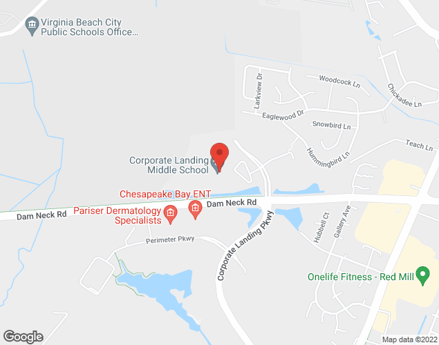 Map showing location at 1597 Corporate Landing Pkwy, Virginia Beach, VA
