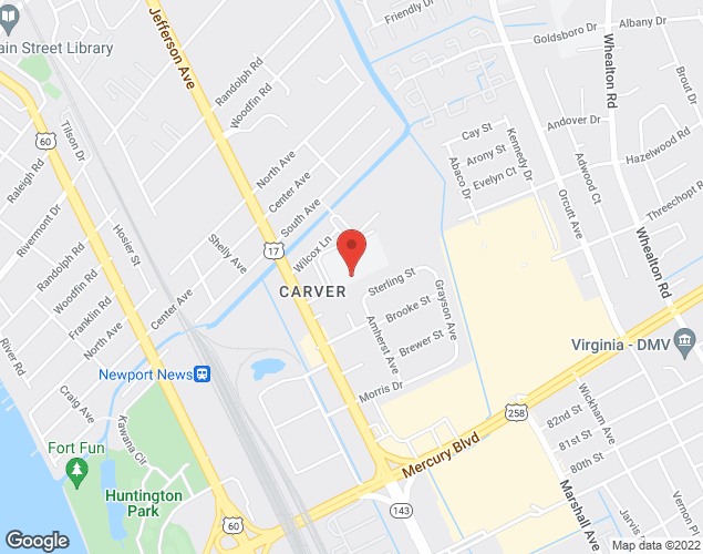 Map showing location at 6158 Jefferson Avenue, Newport News, VA