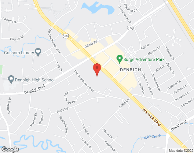 Map showing location at 14302 Old Courthouse Way, Newport News, VA