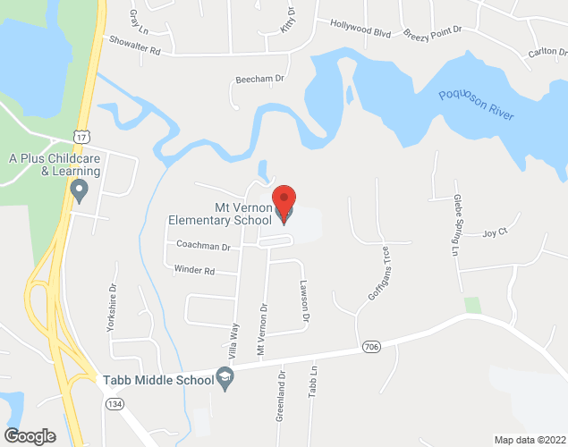 Map showing location at 310 Mt. Vernon Drive, Yorktown, VA