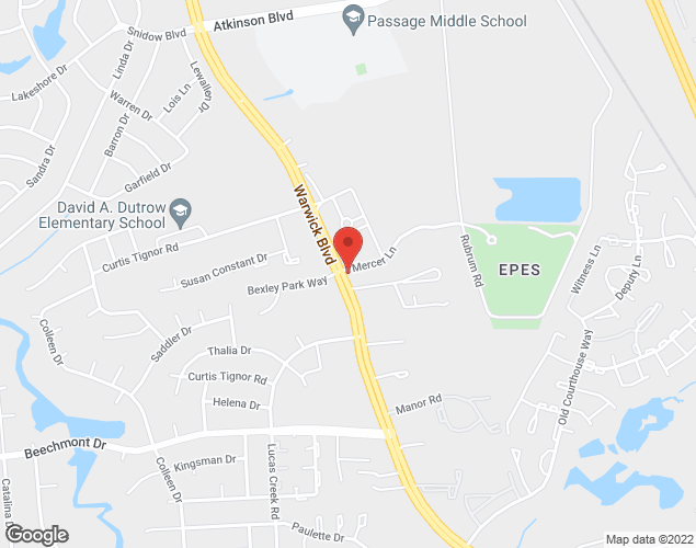 Map showing location at 15194 Warwick Boulevard, Newport News, VA