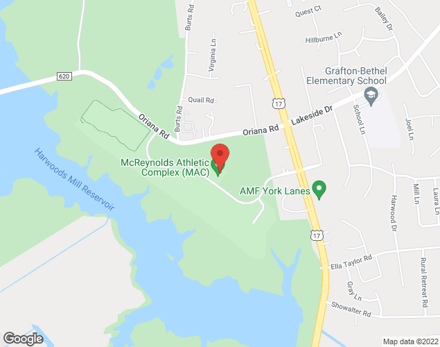 Map showing location at 412 Sports Way, Yorktown, VA