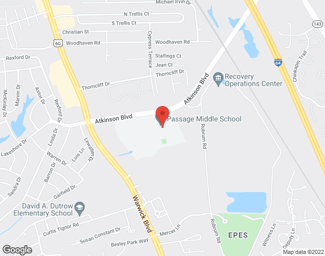 Map showing location at 400 Atkinson Way, Newport News, VA