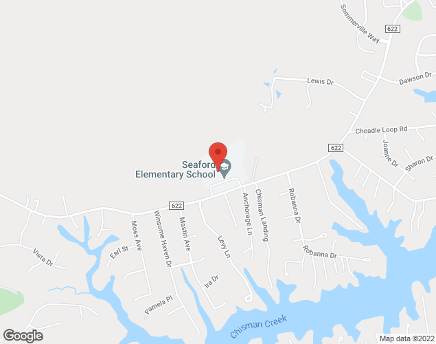 Map showing location at 1105 Seaford Road, Seaford, VA