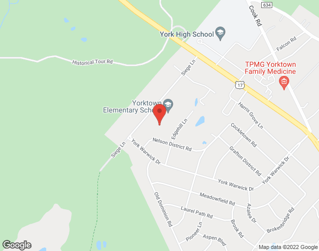 Map showing location at 131 Siege Lane, Yorktown, VA