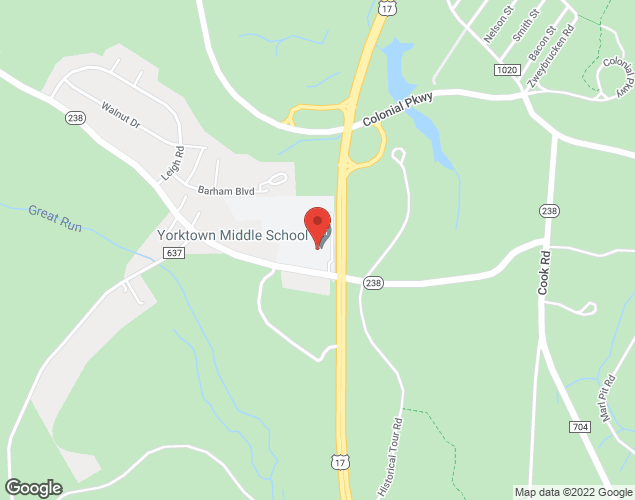 Map showing location at 11201 George Washington Memorial Hwy, Yorktown, VA