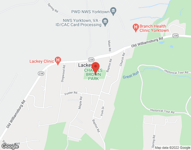 Map showing location at 1950 Old Williamsburg Road, Yorktown, VA