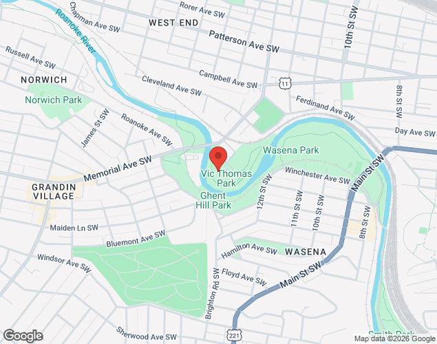 Map showing location at 1234 Midvale Avenue Southwest, Roanoke, VA