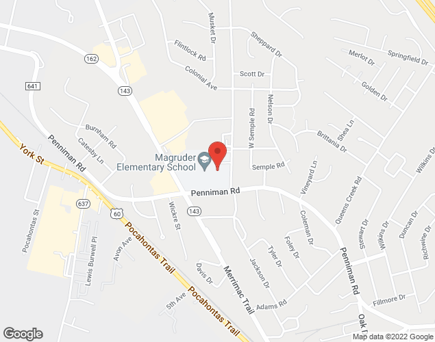 Map showing location at 700 Penniman Drive, Williamsburg, VA