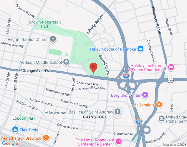 Map showing location at 275 Orange Avenue Northwest, Roanoke, VA