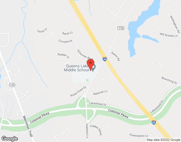 Map showing location at 124 West Queens Drive, Williamsburg, VA