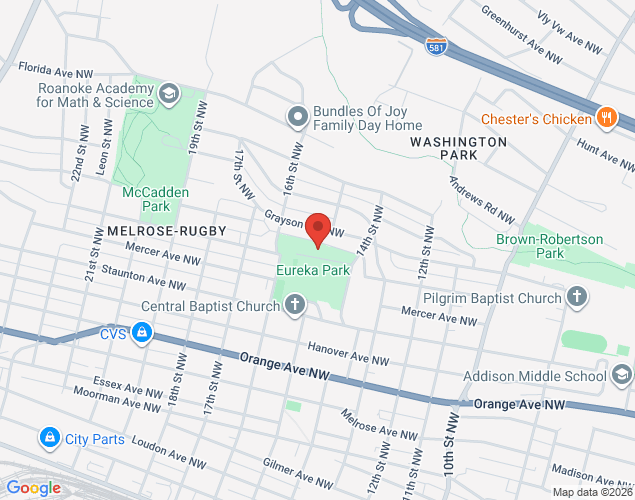 Map showing location at 1529 Carroll Avenue Northwest, Roanoke, VA
