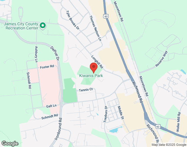 Map showing location at 125 Longhill Road, Williamsburg, VA