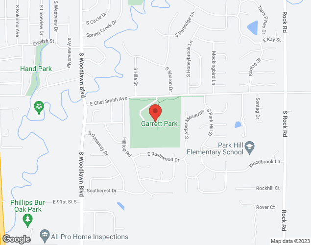 Map showing location at 1100 E Chet Smith, Derby, KS