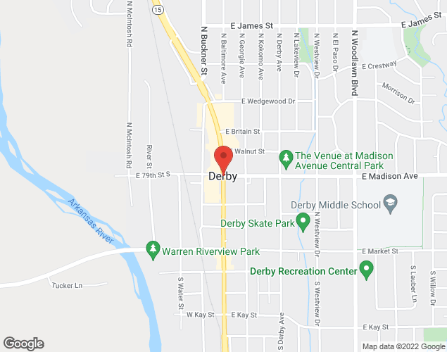 Map showing location at 1600 Line Drive, Derby, KS