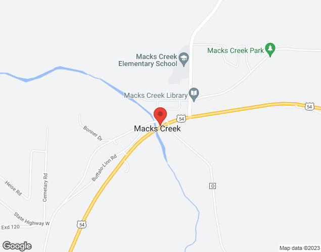 Map showing location at 480 Kissick Way, Macks Creek, MO
