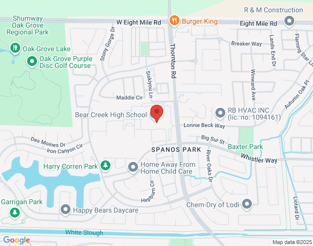 Map showing location at 10555 Thornton Rd, Stockton, CA